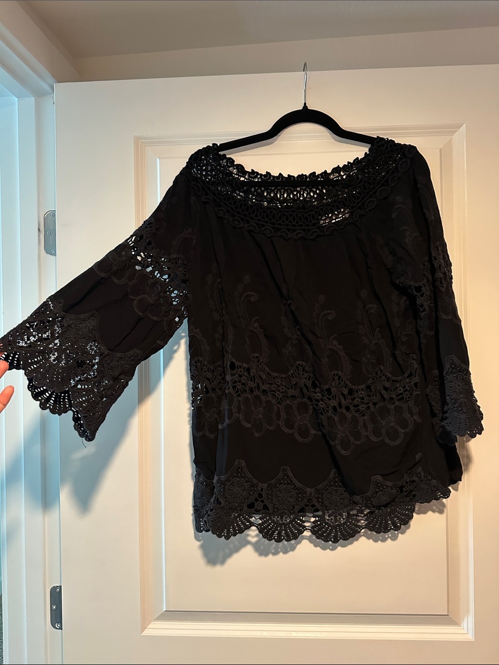Simply Couture Black Lace Crochet Off-Shoulder Blouse